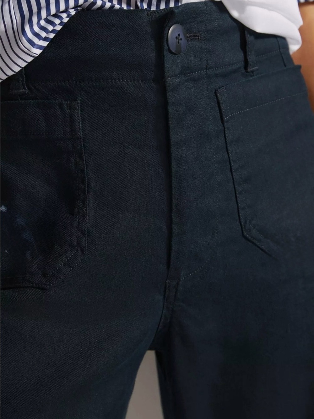 Anthropologie Maeve Dark Navy (almost black) Wide-Leg Cropped Pants Linen Blend - Picture 4 of 12